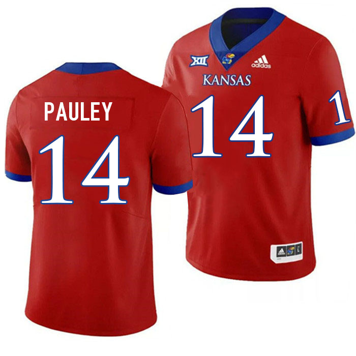 Men #14 Mikey Pauley Kansas Jayhawks College Football Jerseys Stitched Sale-Red - Click Image to Close